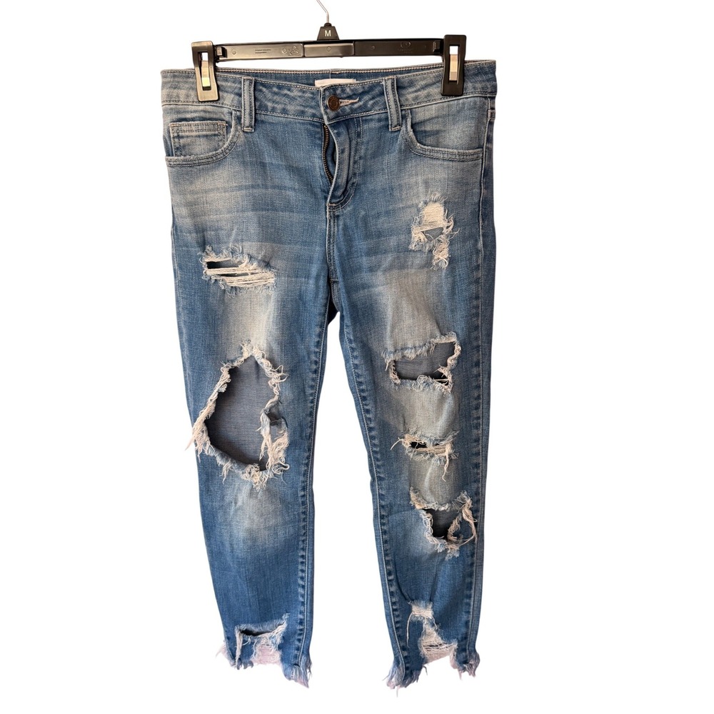 Cello Womens Distressed Skinny Jeans Medium Wash Raw Hem Size 5 WV74422ML